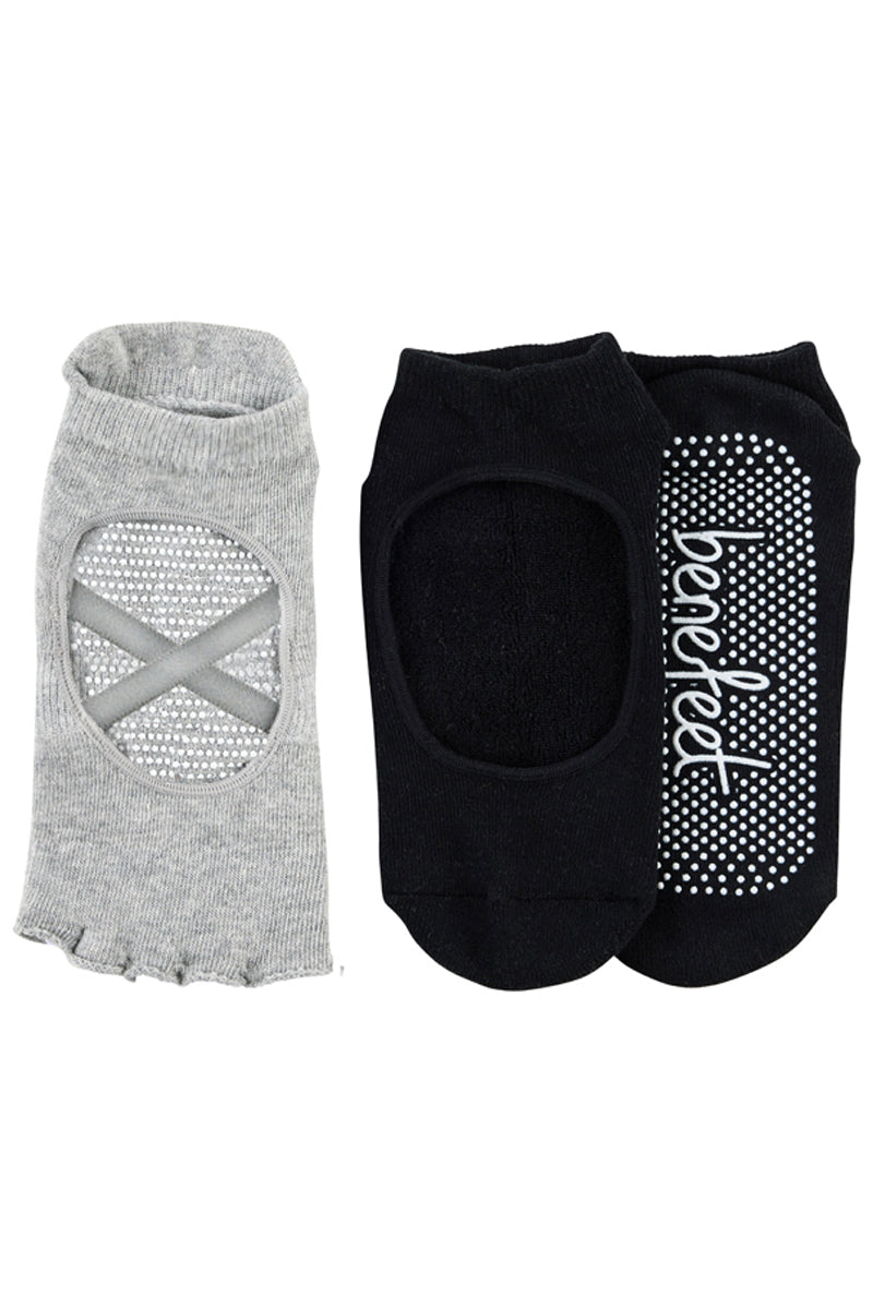 Ballet Toeless Grip socks - Pack 2- Cushion Sole -Grey & Black