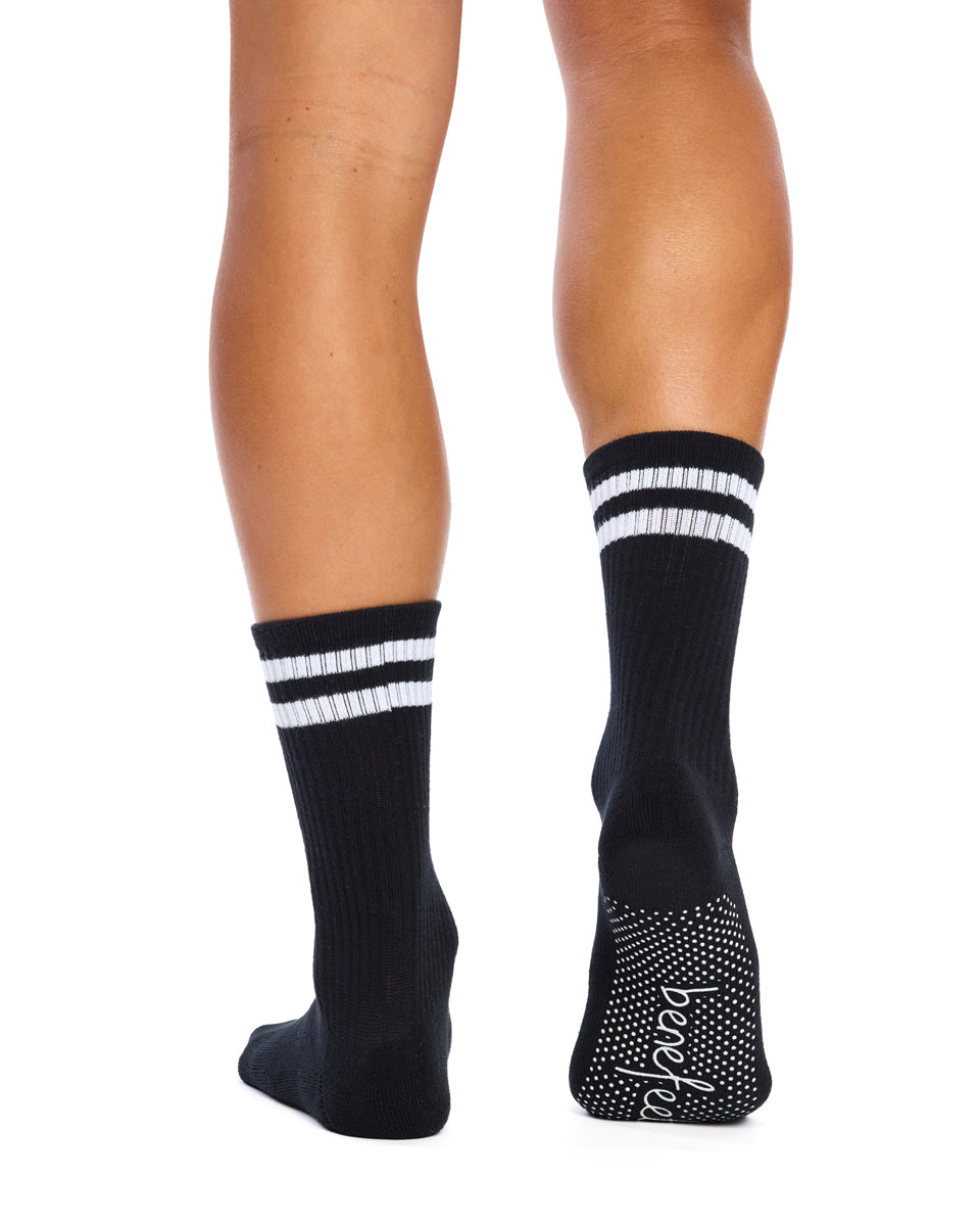 Cotton Retro Grip Socks -3 Pack- Cushion Sole - Mono + Grey