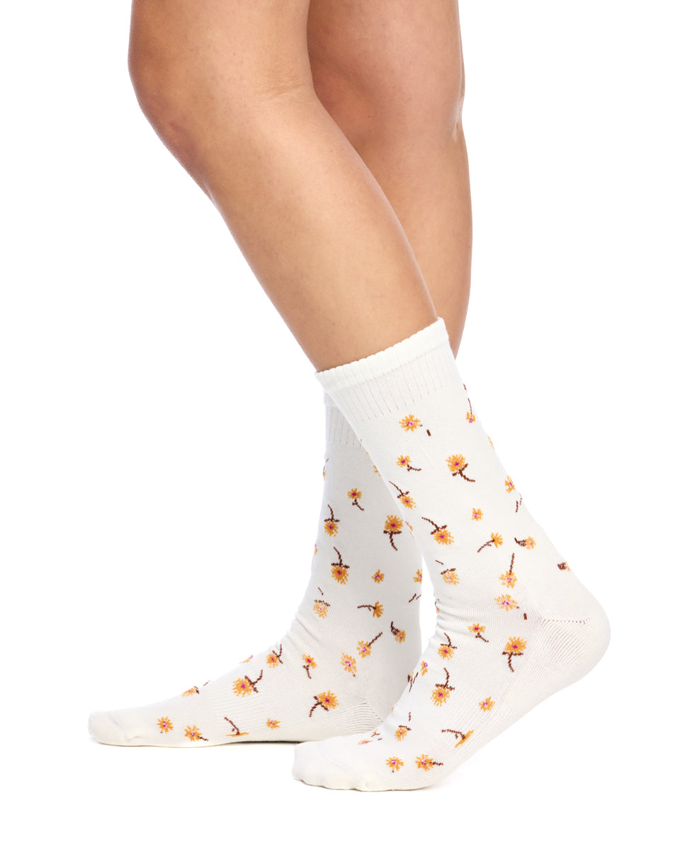 Cotton Top to Toe Comfort - 3 Pack- Cushion Sole- Peach Floral