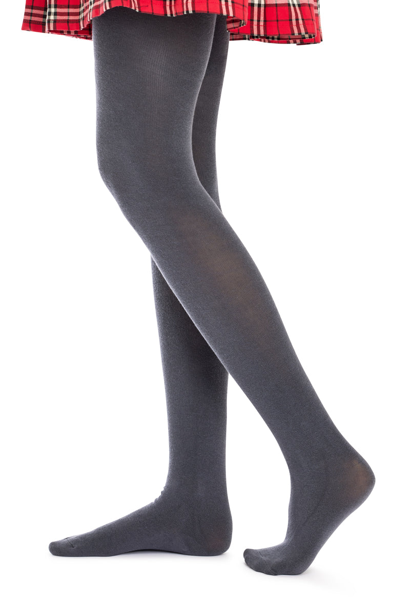 Cotton Rich Tights - 2 Pack- School Grey