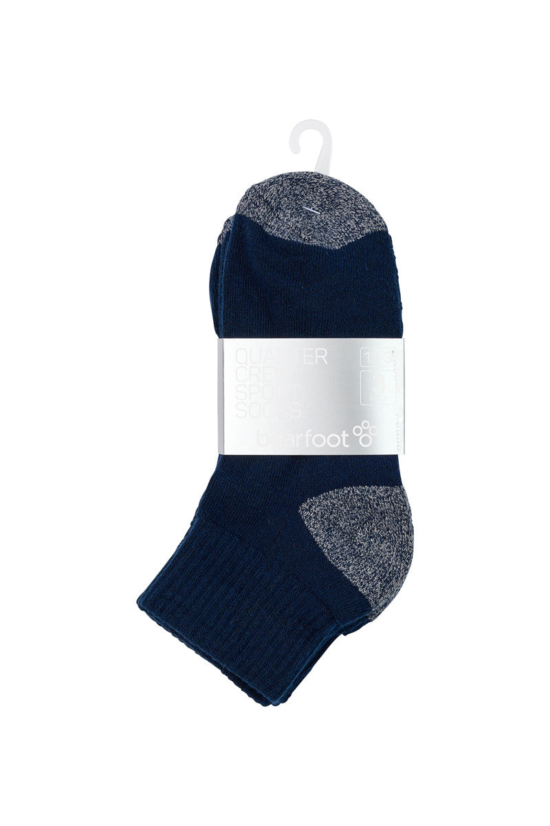 Kids Quarter Crew Sport Socks- 3 Pack- Navy