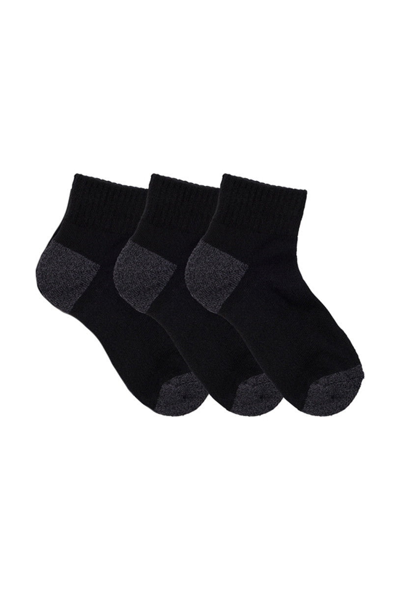 Kids Quarter Crew Sport Socks- 3 Pack- Black