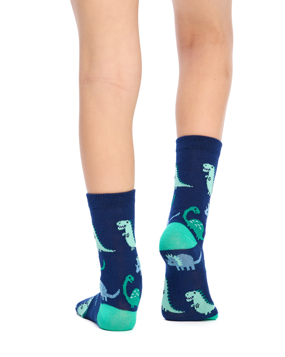 Kid's Cotton Rich Crew socks - 3 Pack - Sparkle Dinosaur
