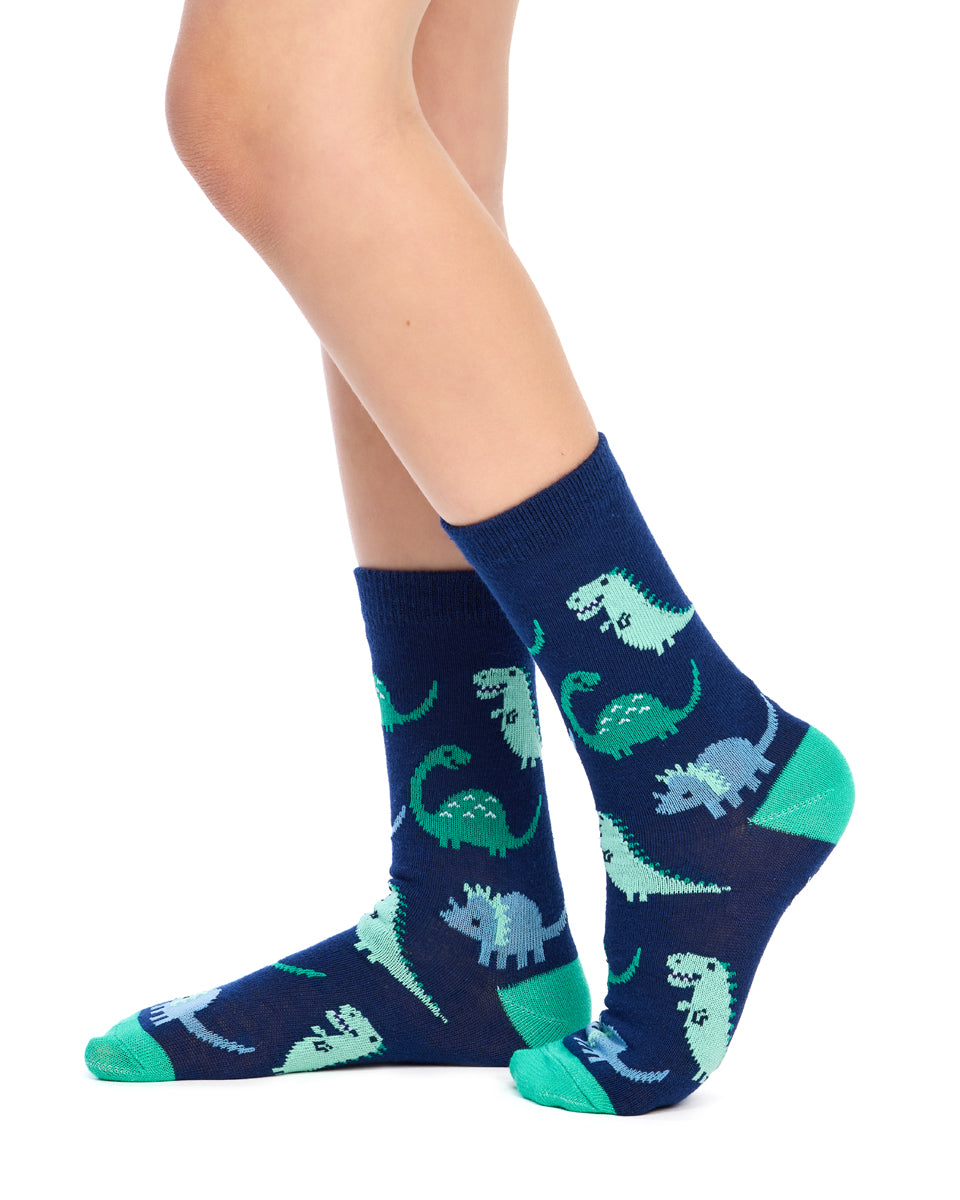 Kid's Cotton Rich Crew socks - 3 Pack - Sparkle Dinosaur