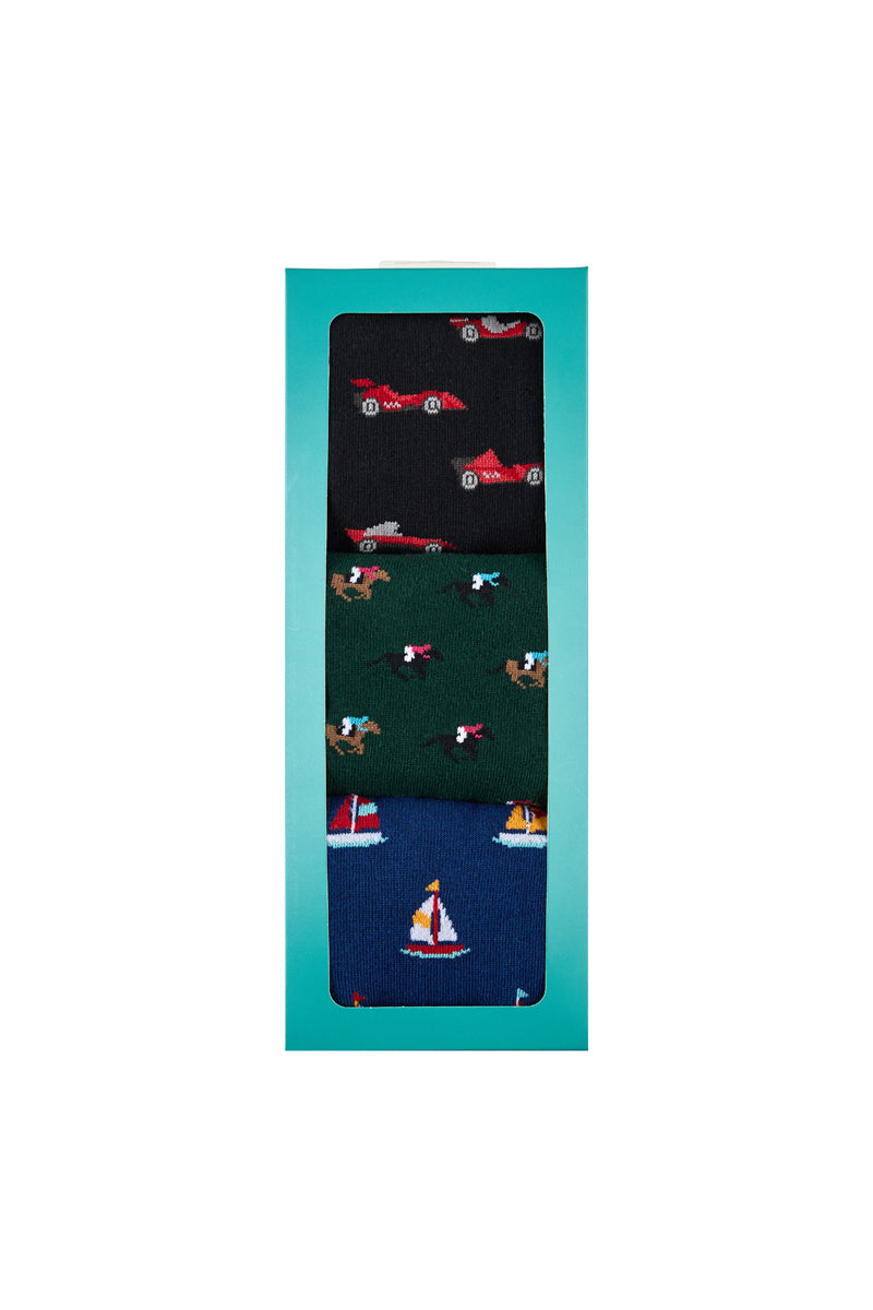Men's Cotton Crew Novelty Socks 5 Pack - Racing Gift Box
