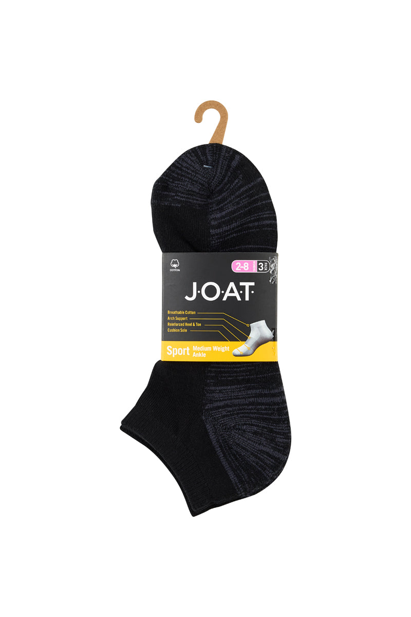 Reinforced Sport Ankle- 3 Pack- Black