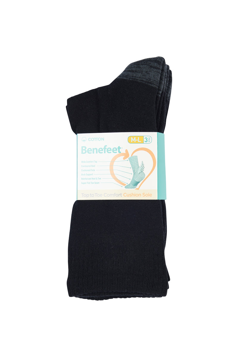 Cotton Top to Toe Comfort - 3 Pack- Cushion Sole- Black