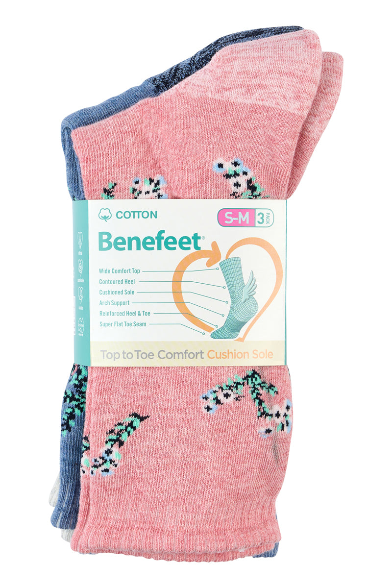 Cotton Top to Toe Comfort - 3 Pack -Cushion Sole- Floral