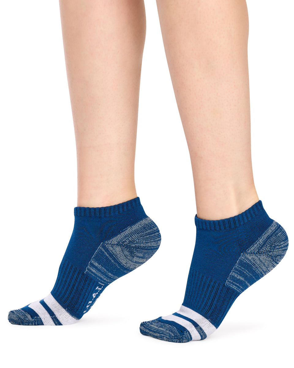 Kid's Bamboo Low Cut Action Socks with Arch Support- 3 Pack - Assorted Blues