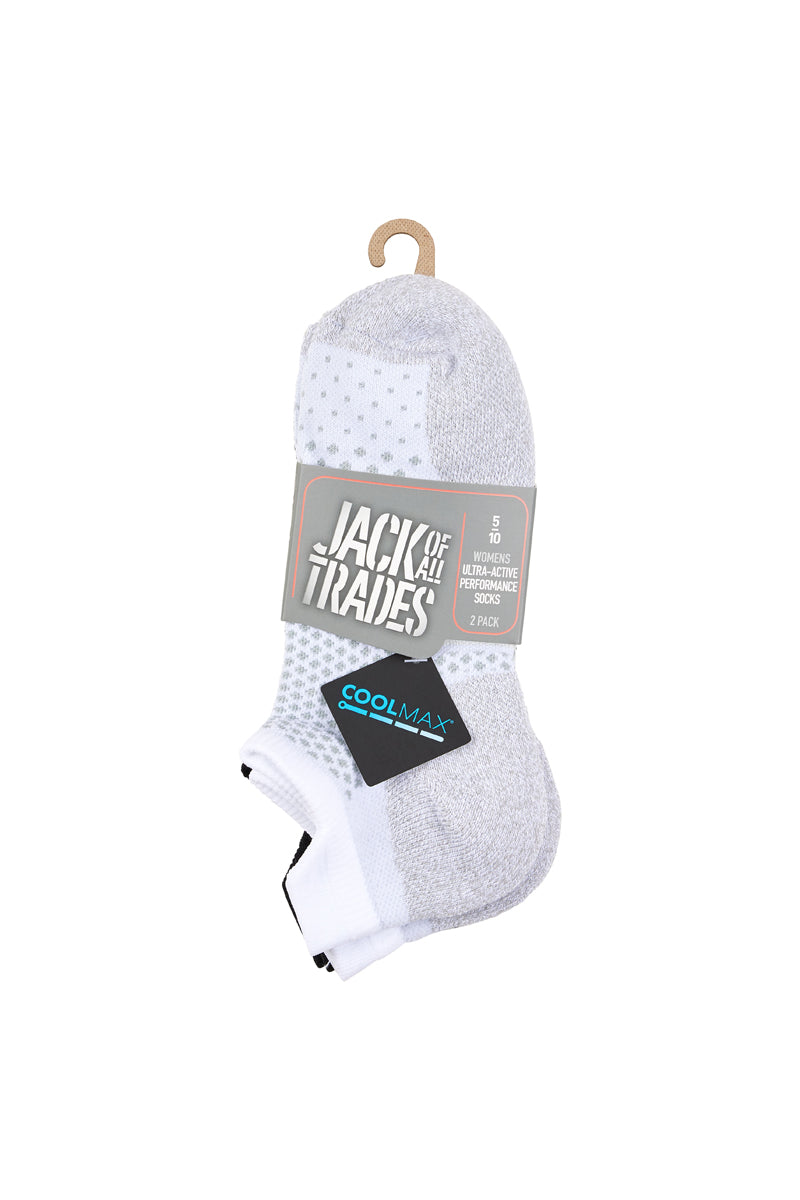 Men's Ultra Active Coolmax Performance Sport Socks 2 Pack - White / Black