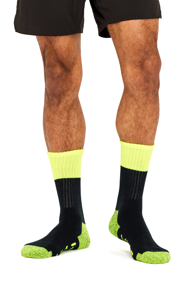 Men's Reinforced Work Socks - Black & Yellow- 3 Pack