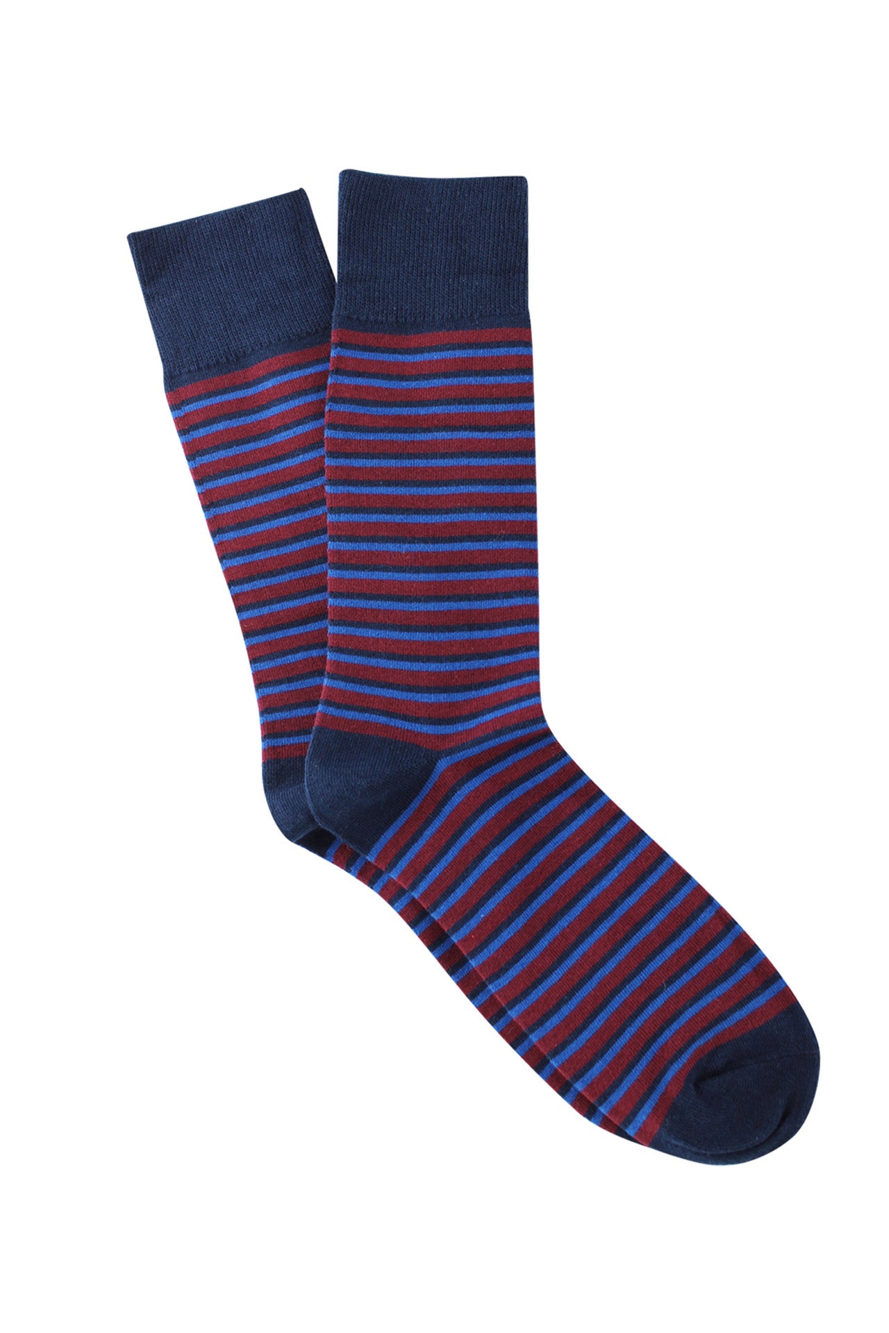 Men's Fine Cotton Fashion Socks - Manhatten Navy Stripe