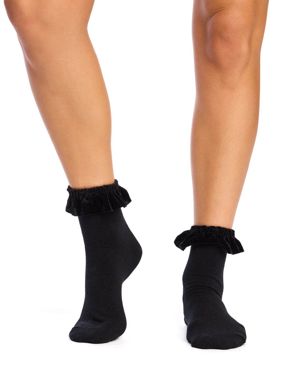 Velvet Frill Socks- Black