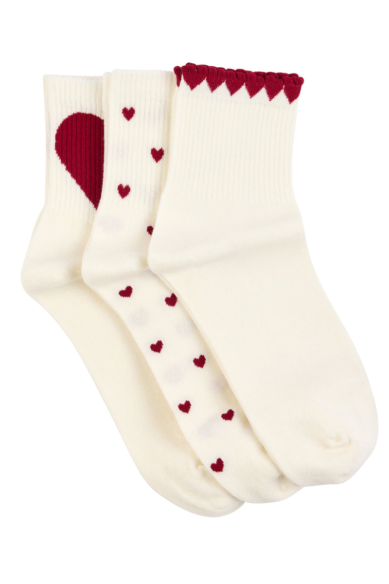 Quarter Socks- Pack 3- Ruby Heart