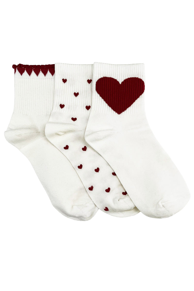 Quarter Socks- Pack 3- Ruby Heart