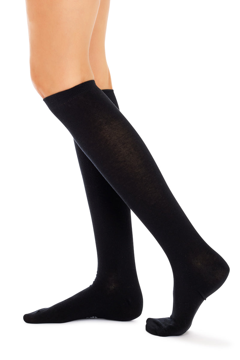 Fine Cotton Plain Knit Knee High Socks - 2 Pack