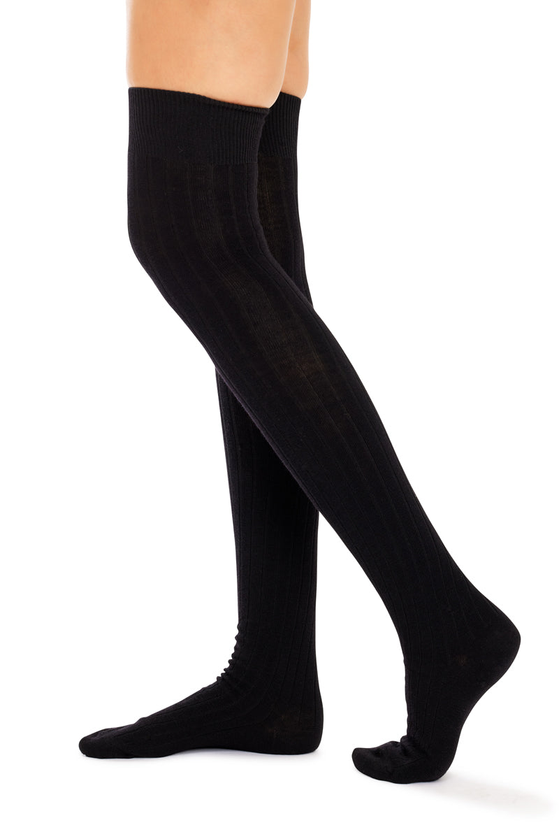 Merino Over The Knee Socks- Rib- Black