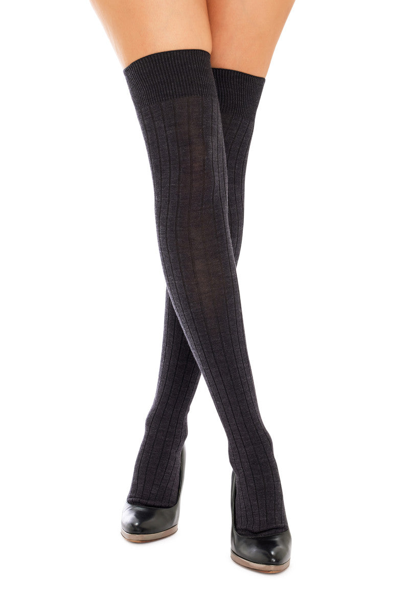 Merino Over The Knee Socks- Rib- Charcoal