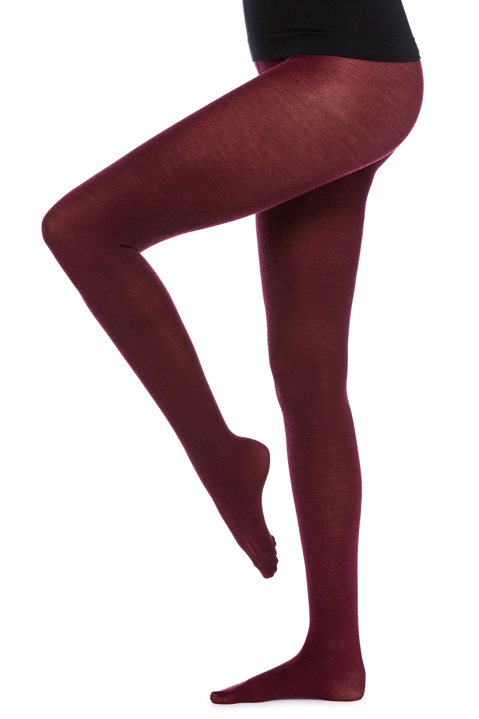 Italian 200 Denier Merino Wool Opaque Tights - Burgundy