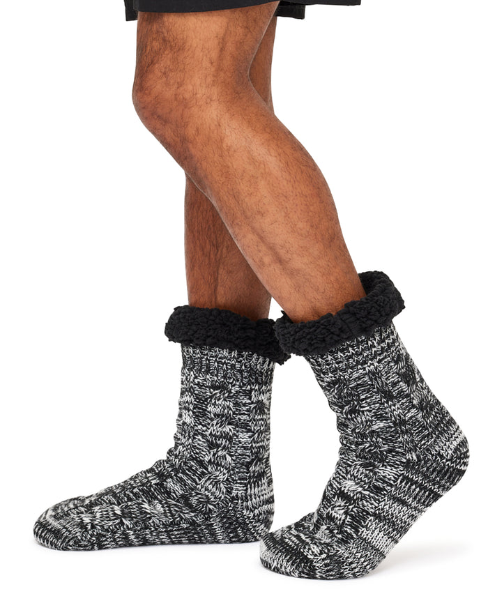 Cable Knit Sherpa Hotty Socks- Salt & Pepper