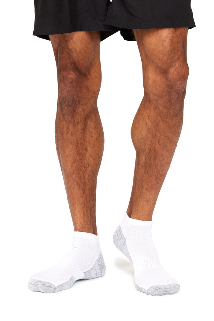 Men's Bamboo Low Cut Action Socks with Arch Support- 3 Pack- White