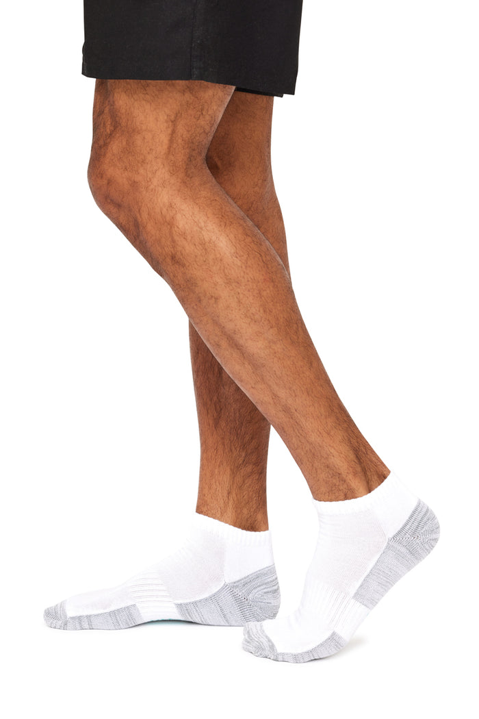 Men's Bamboo Low Cut Action Socks with Arch Support- 3 Pack- White