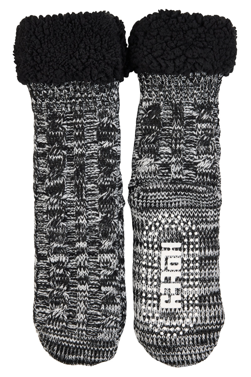 Cable Knit Sherpa Hotty Socks- Salt & Pepper