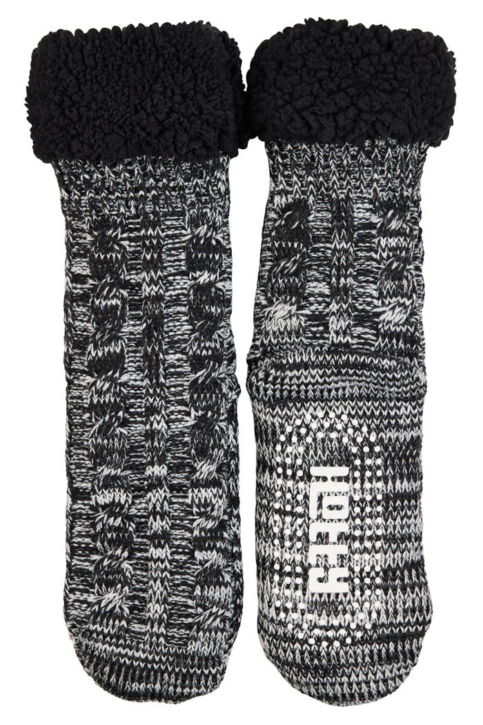 Cable Knit Sherpa Hotty Socks- Salt & Pepper
