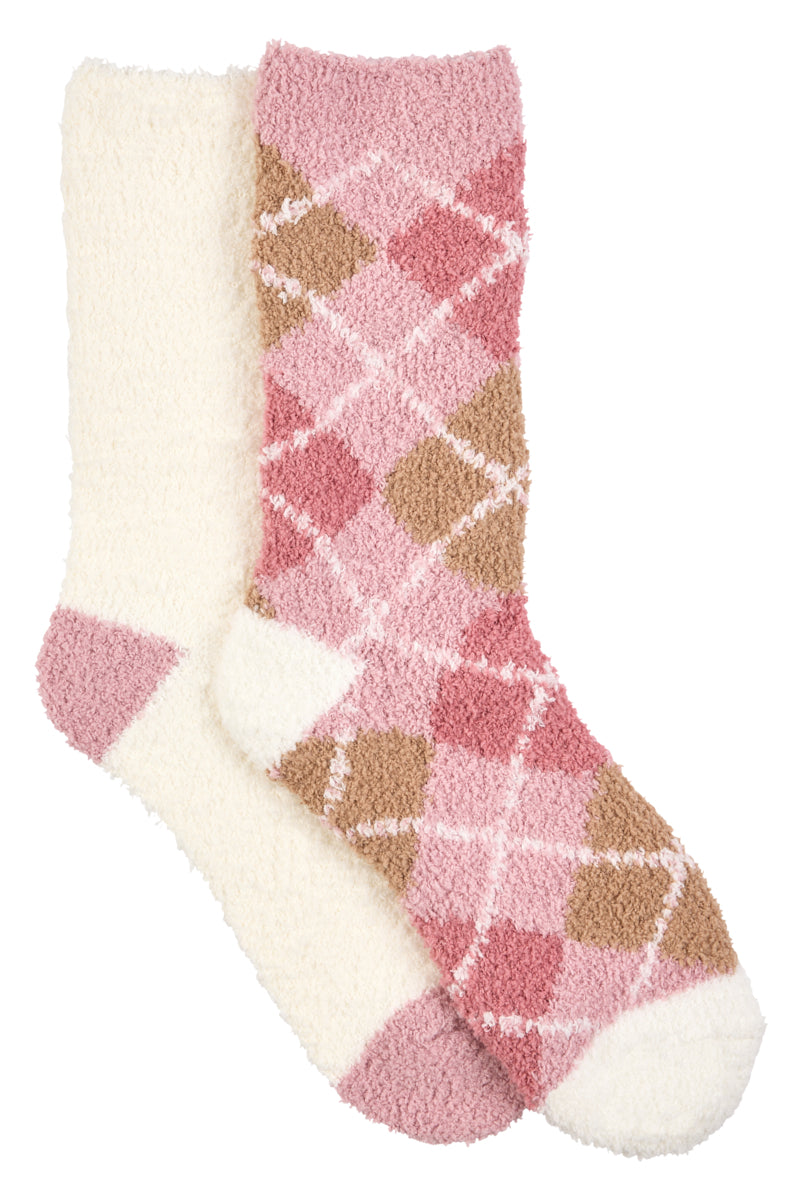 Fluffy Ankle Socks- 2 Pack - Argyle