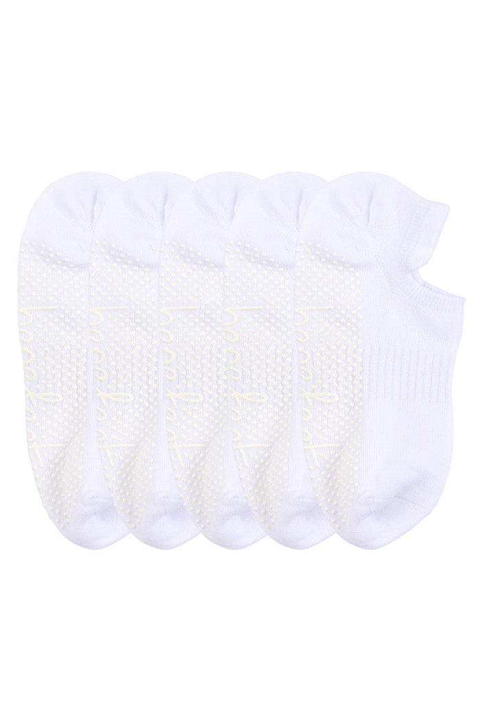 Cotton Grip Socks - 5 Pack- Lightweight - White