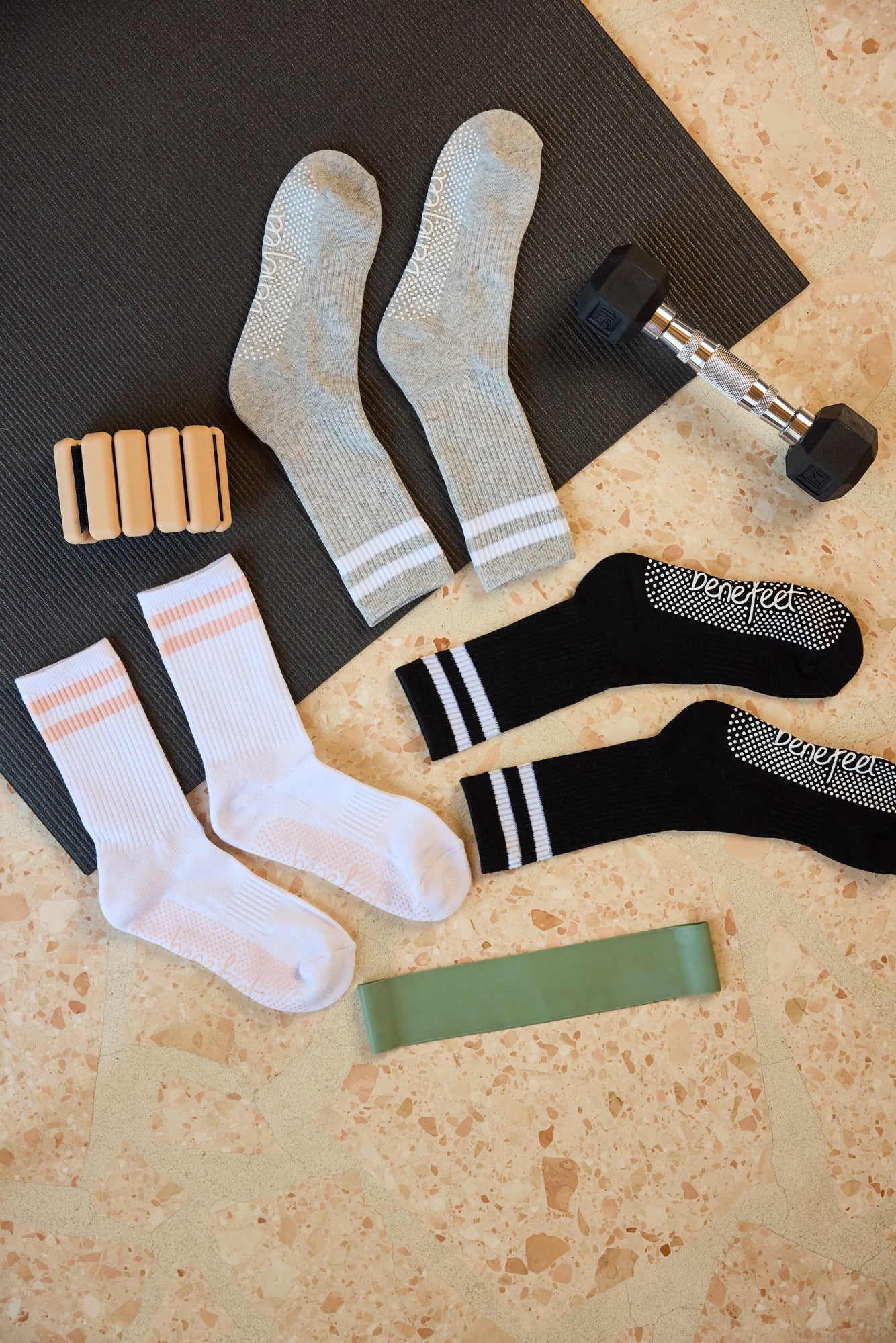 Cotton Retro Grip Socks -3 Pack- Cushion Sole - Mono + Pink
