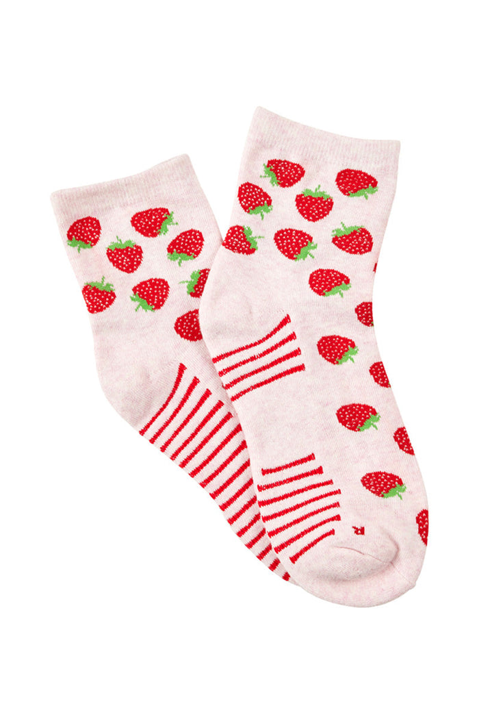 Women’s Aromatherapy™ Cotton Quarter Crew Socks with Massaging Soles - Stimulating Strawberry