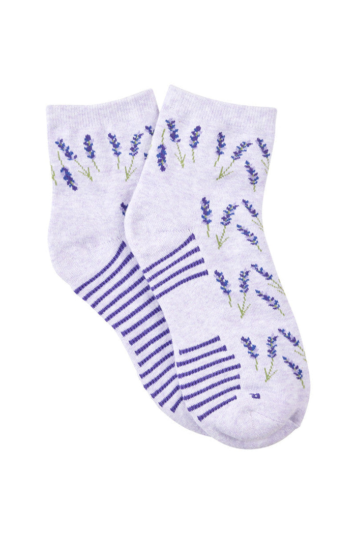 Women’s Aromatherapy™ Cotton Quarter Crew Socks with Massaging Soles - Relaxing Lavender