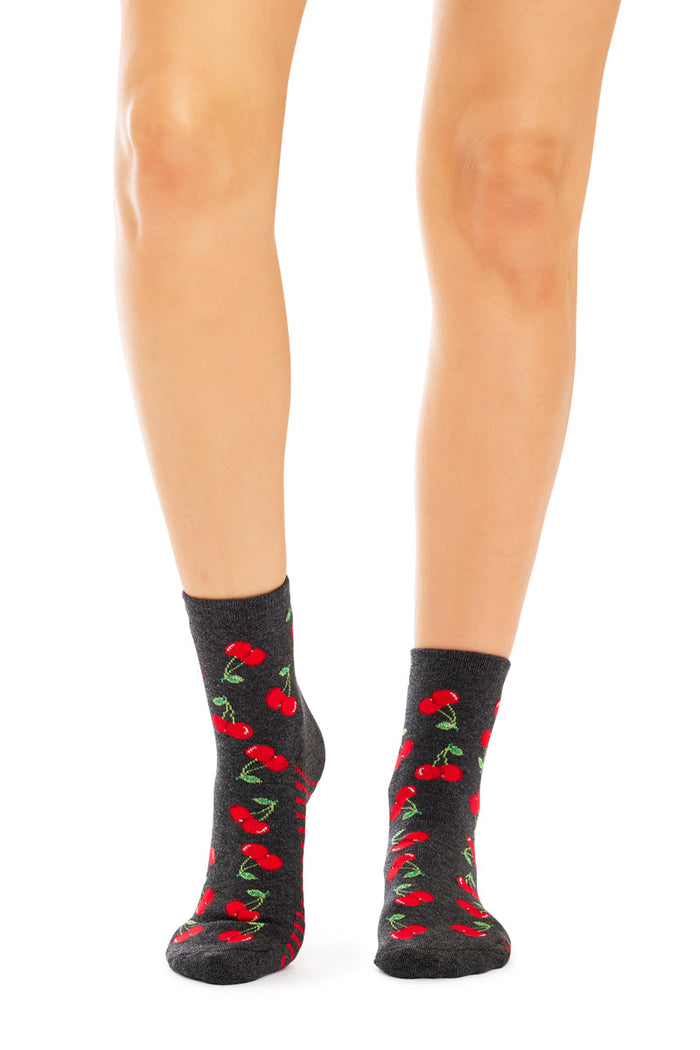 Women’s Aromatherapy™ Cotton Quarter Crew Socks with Massaging Soles - Cheerful Cherry