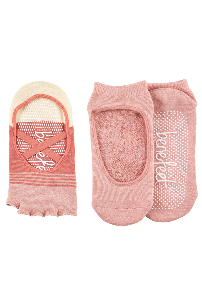 Ballet Toeless Grip socks - Pack 2- Cushion Sole - Blush Stripe