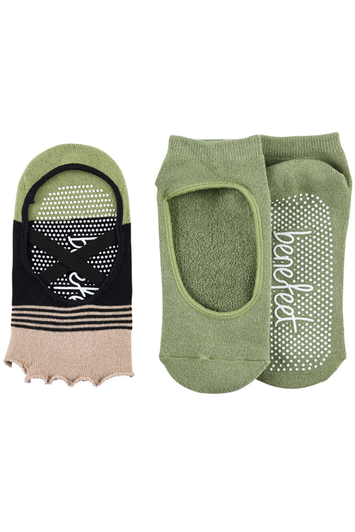 Ballet Toeless Grip socks - Pack 2- Cushion Sole -Sage Stripe