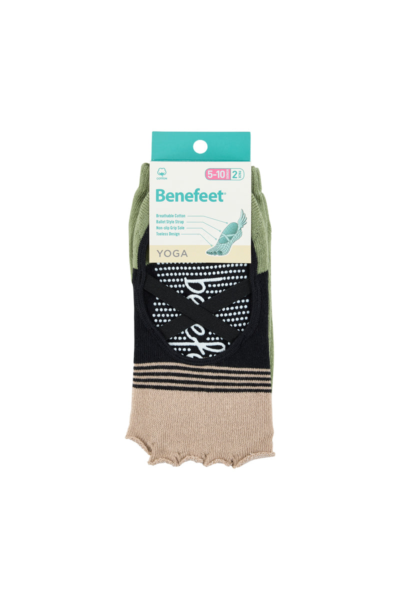 Ballet Toeless Grip socks - Pack 2- Cushion Sole -Sage Stripe