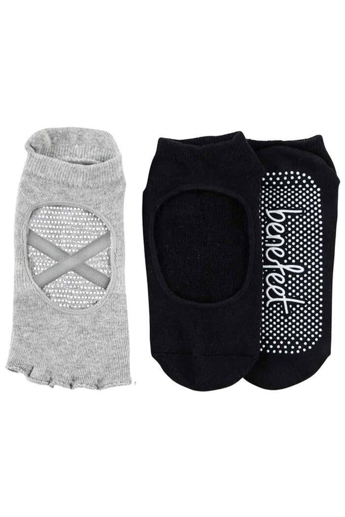 Ballet Toeless Grip socks - Pack 2- Cushion Sole  -Grey & Black