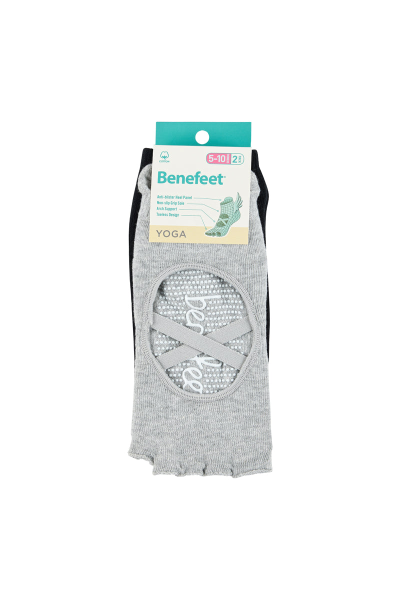 Ballet Toeless Grip socks - Pack 2- Cushion Sole  -Grey & Black