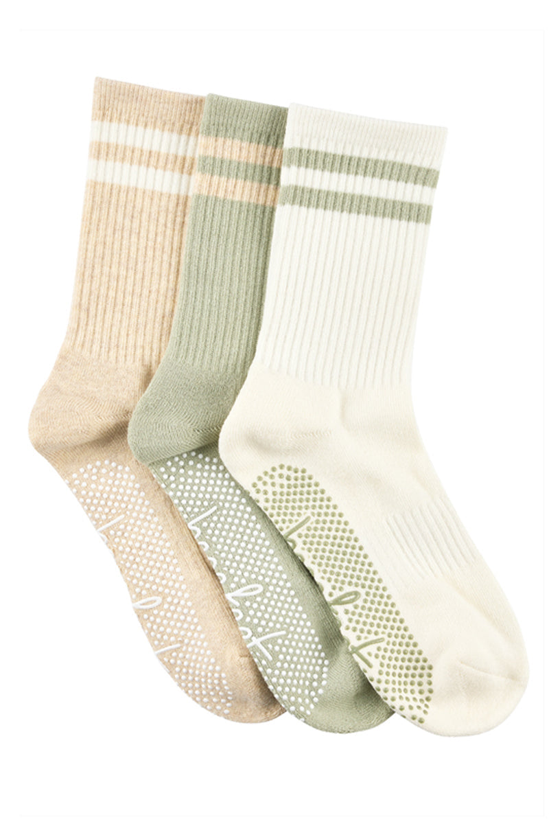 Cotton Retro Grip Socks -3 Pack- Cushion Sole