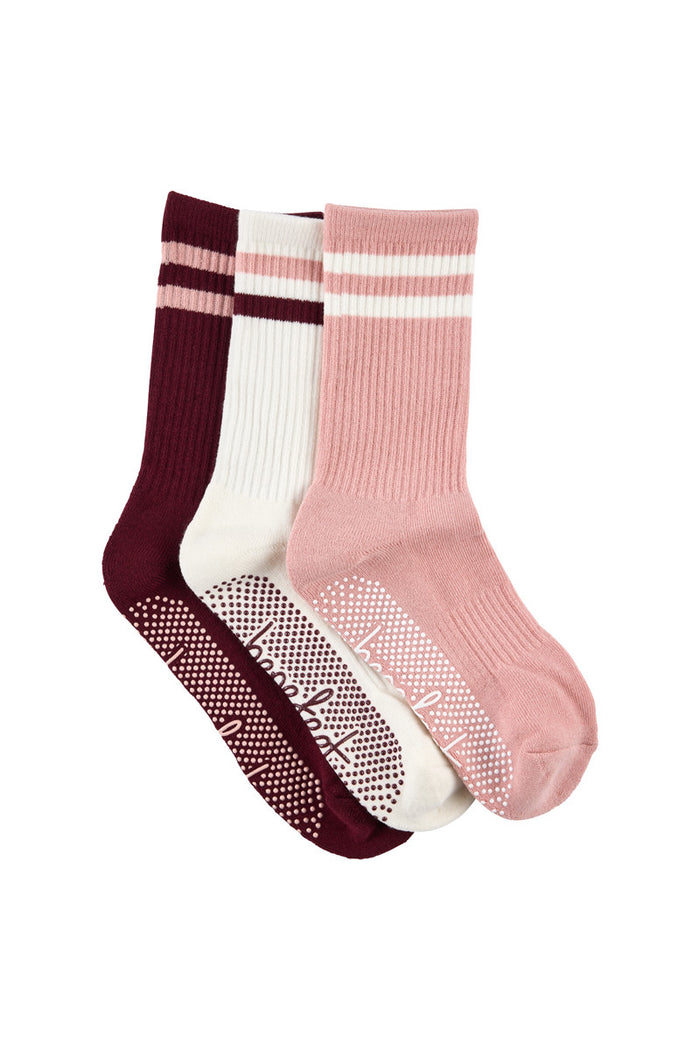 Women's Cotton Crew Pilates Socks 3 Pack - Berries & Cream Gift Box - Cream