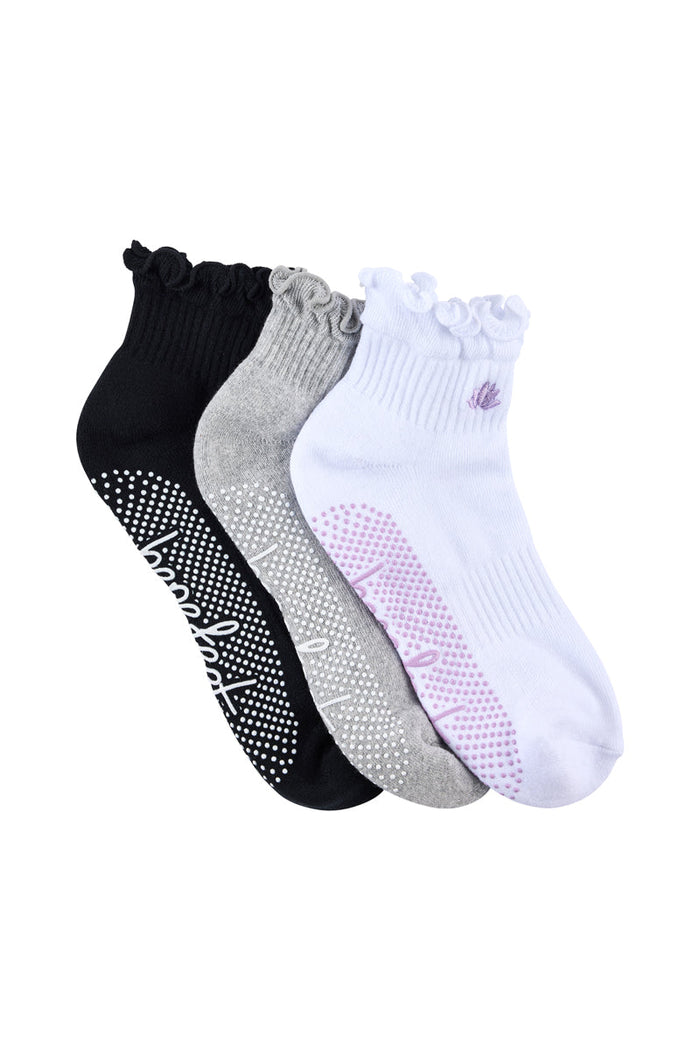 Women's Cotton Quarter Crew Pilates Socks 3 Pack - Monochrome Gift Box