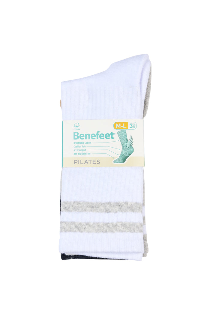 Cotton Retro Grip Socks -3 Pack- Cushion Sole - Mono + Grey