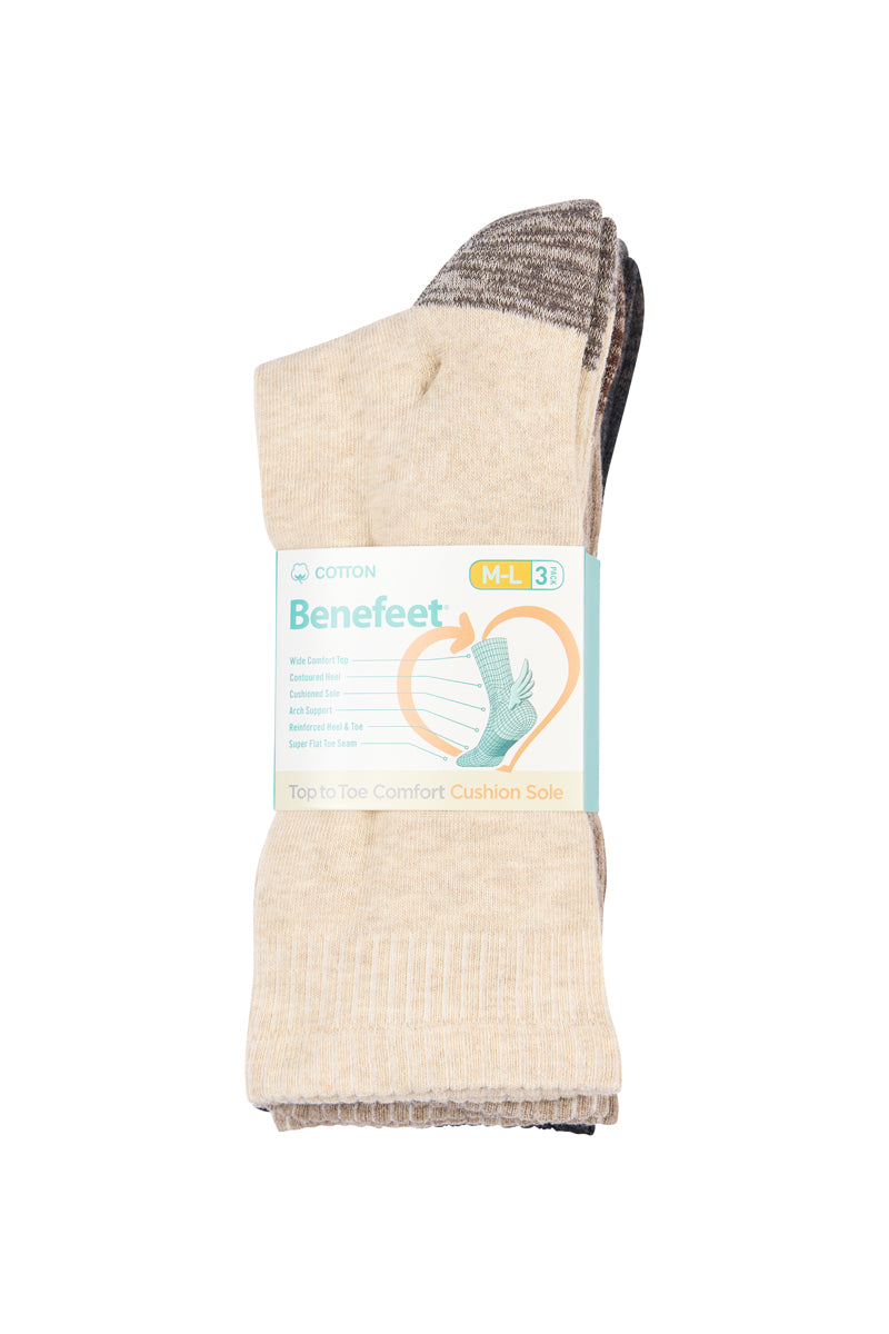 Cotton Top to Toe Comfort - 3 Pack- Cushion Sole-  Earth Neutrals