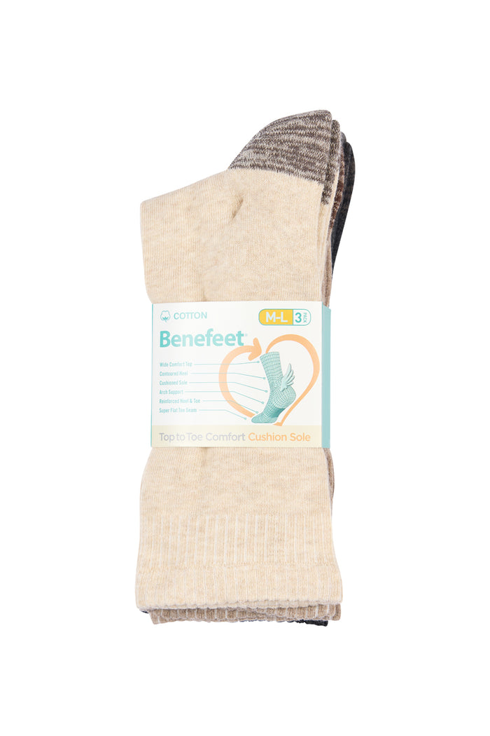 Cotton Top to Toe Comfort - 3 Pack- Cushion Sole-  Earth Neutrals