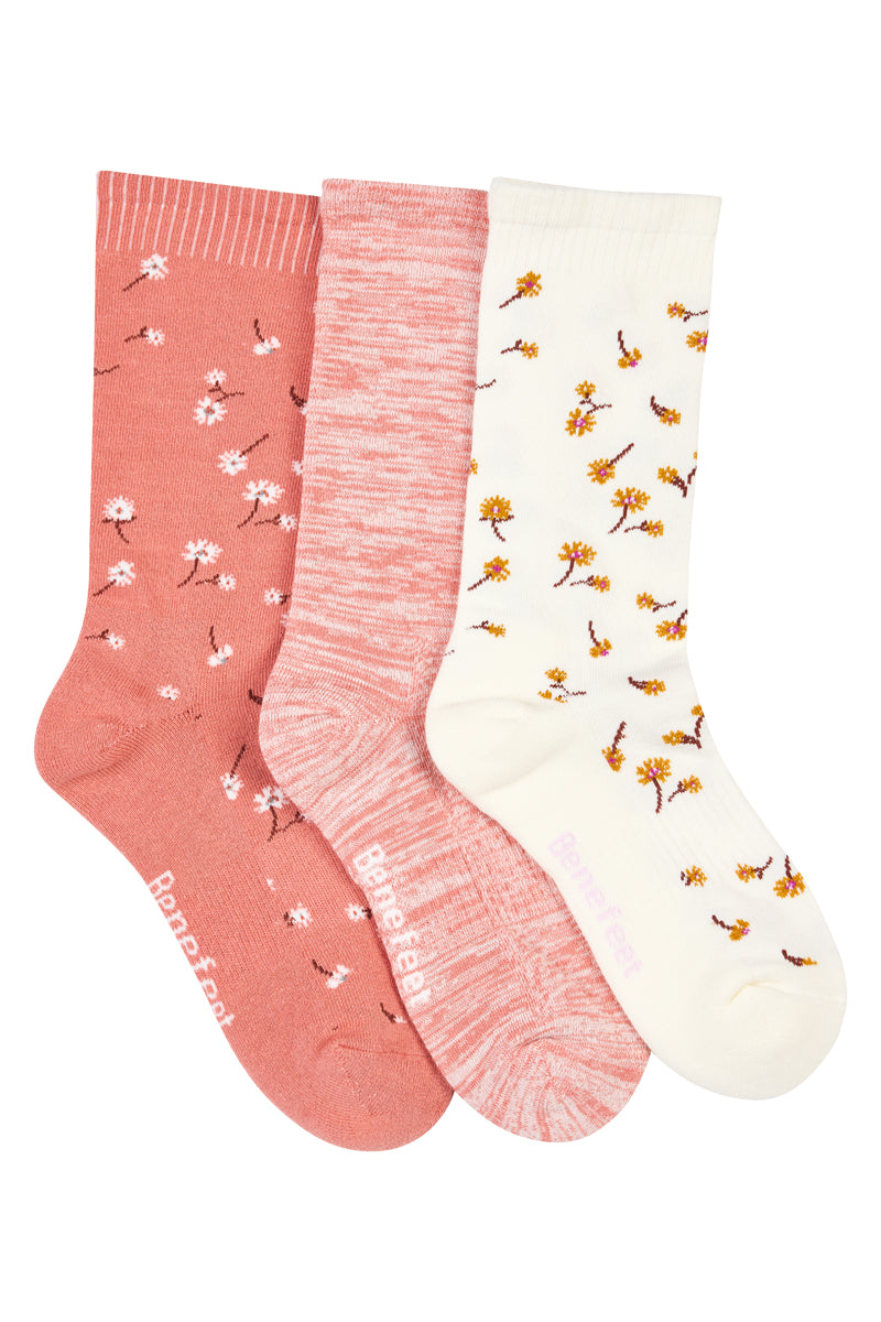 Cotton Top to Toe Comfort - 3 Pack- Cushion Sole- Peach Floral