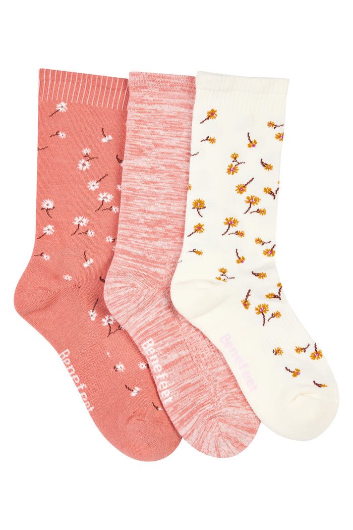 Cotton Top to Toe Comfort - 3 Pack- Cushion Sole- Peach Floral