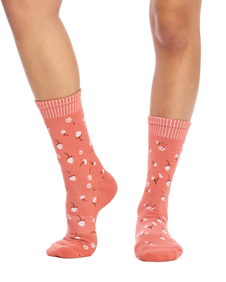 Cotton Top to Toe Comfort - 3 Pack- Cushion Sole- Peach Floral