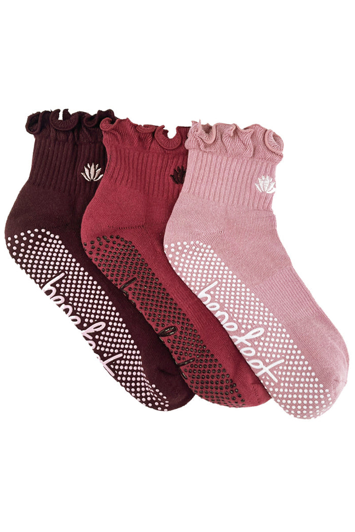 Cotton Frill Grip Socks - 3 Pack- Cushion Sole - Cherry Blossom