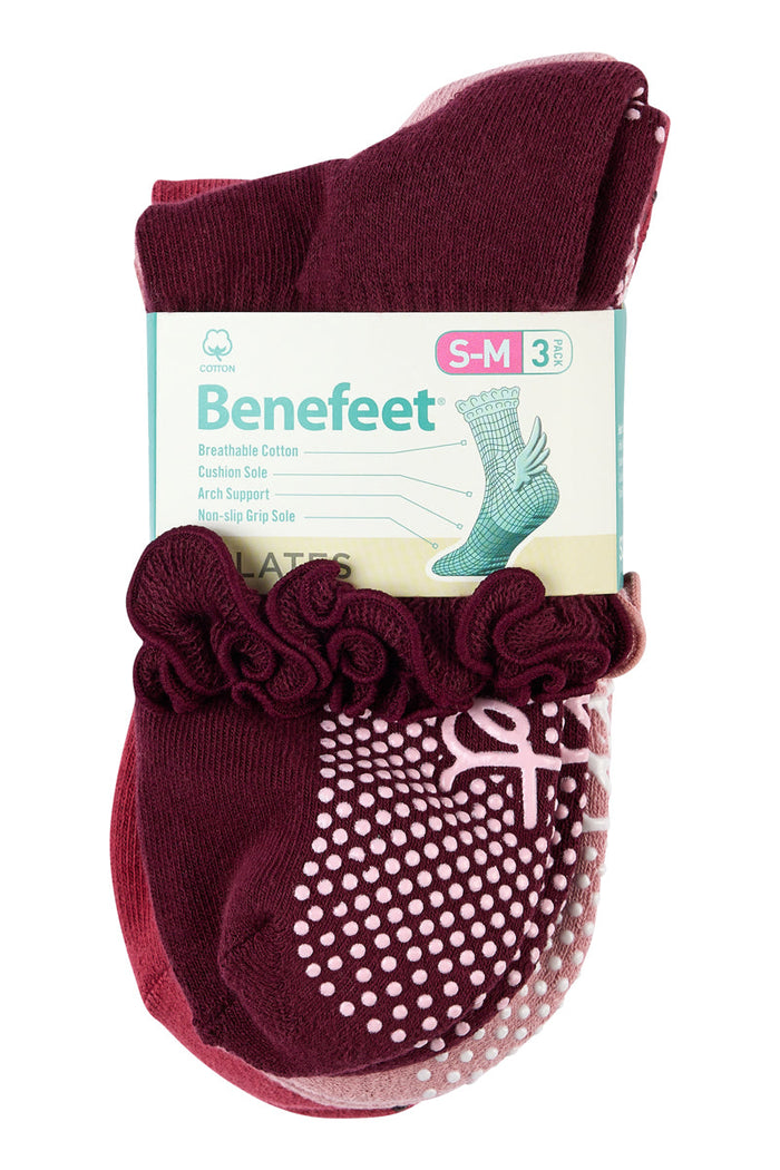 Cotton Frill Grip Socks - 3 Pack- Cushion Sole - Cherry Blossom